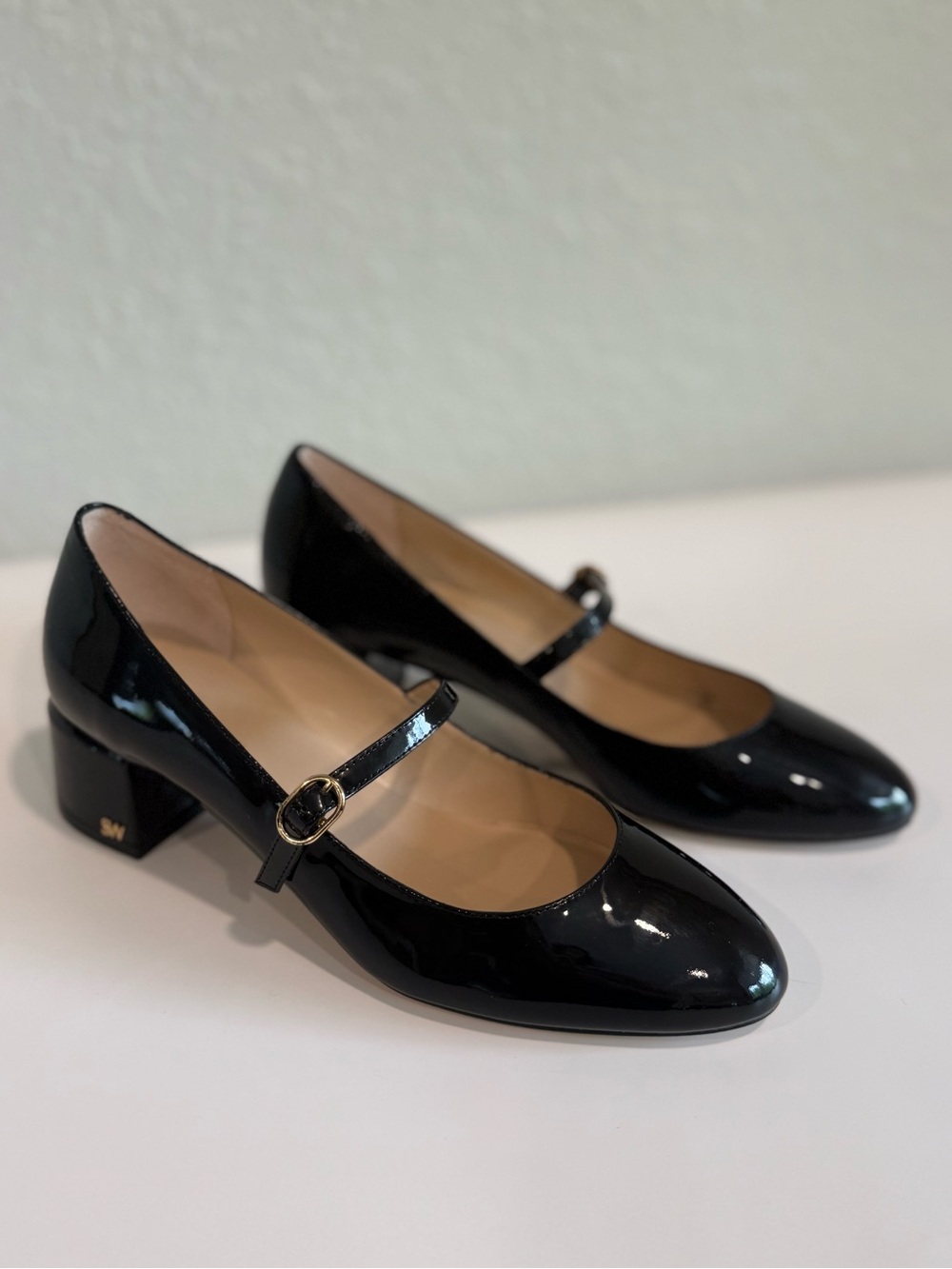 Stuart Weitzman Black Patent Mary Jane Block Heels